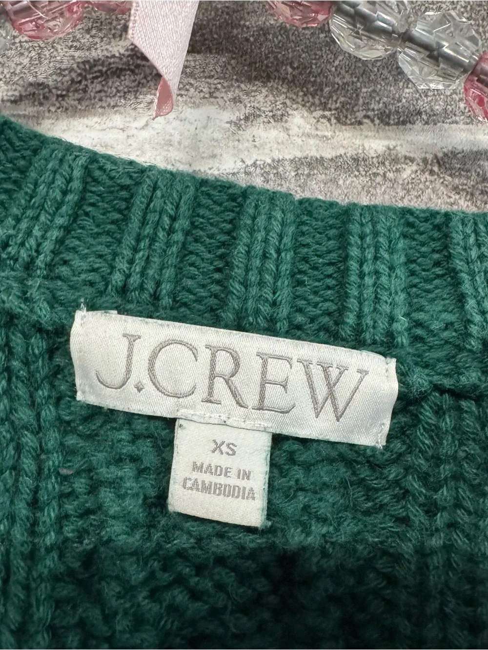 J. Crew Cable-knit crewneck sweater Midnight Foliage dark green